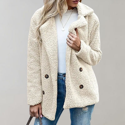 Warmer Doppelreihiger Teddy-Mantel für Damen