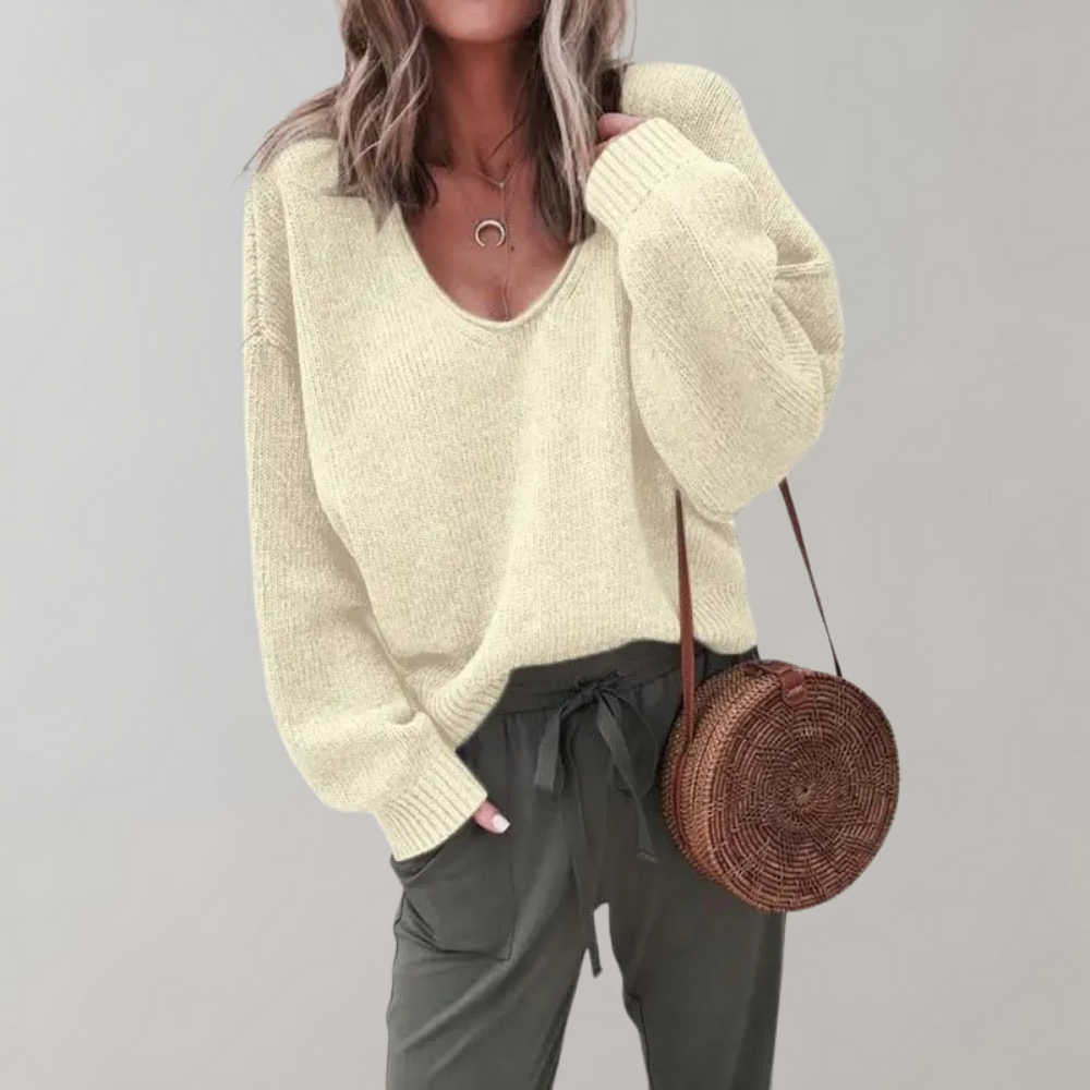 Lässiger Strickpullover mit V-Ausschnitt für Frauen