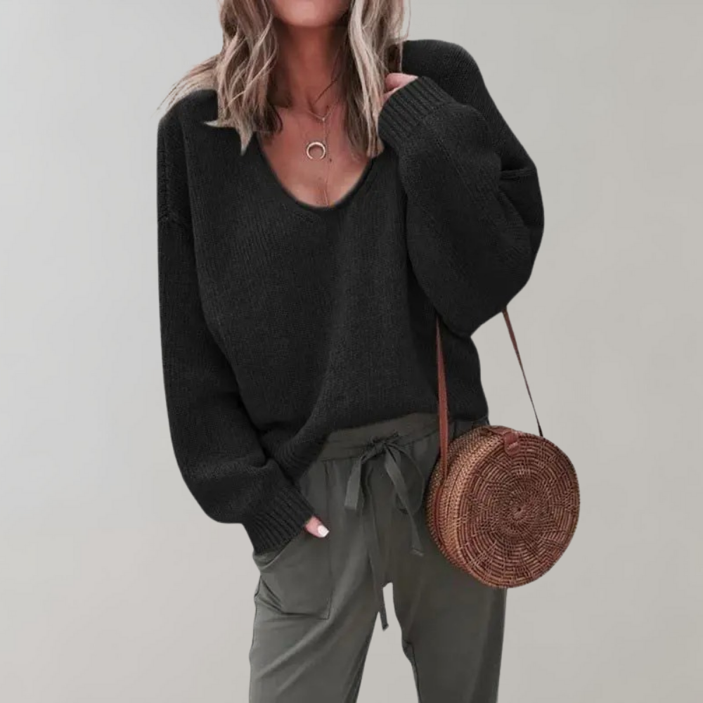 Lässiger Strickpullover mit V-Ausschnitt für Frauen