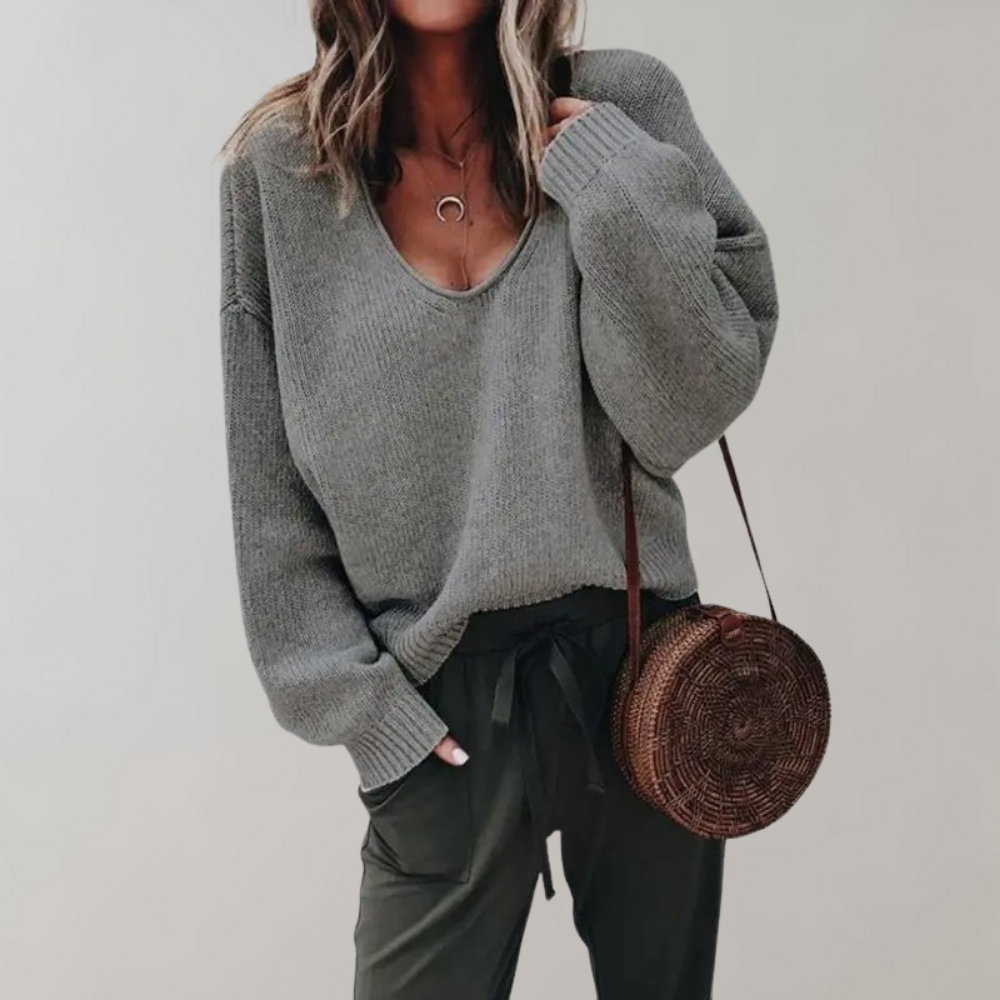 Lässiger Strickpullover mit V-Ausschnitt für Frauen