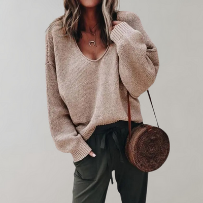 Lässiger Strickpullover mit V-Ausschnitt für Frauen