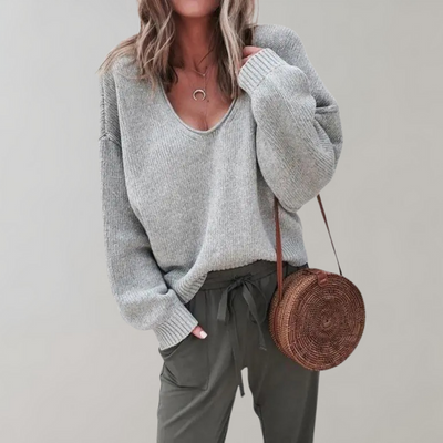 Lässiger Strickpullover mit V-Ausschnitt für Frauen