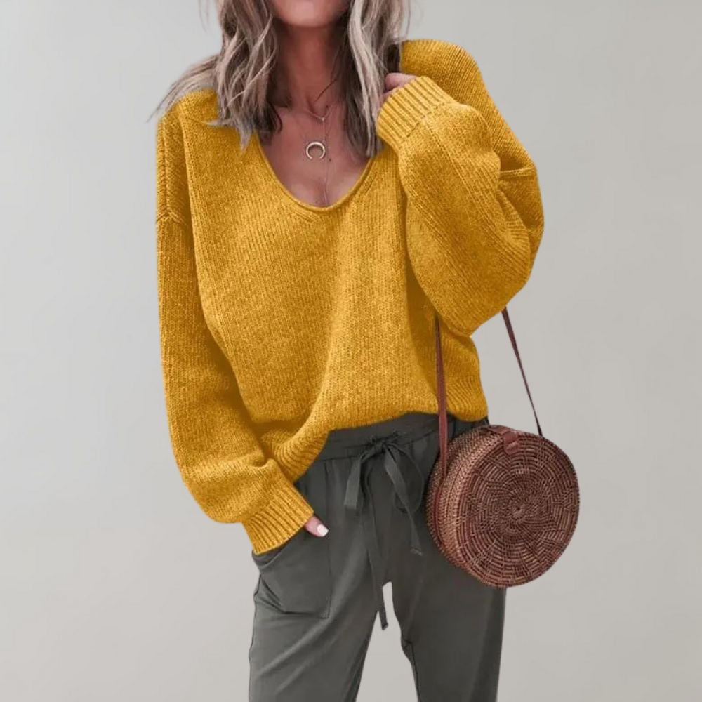 Lässiger Strickpullover mit V-Ausschnitt für Frauen