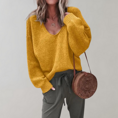 Lässiger Strickpullover mit V-Ausschnitt für Frauen