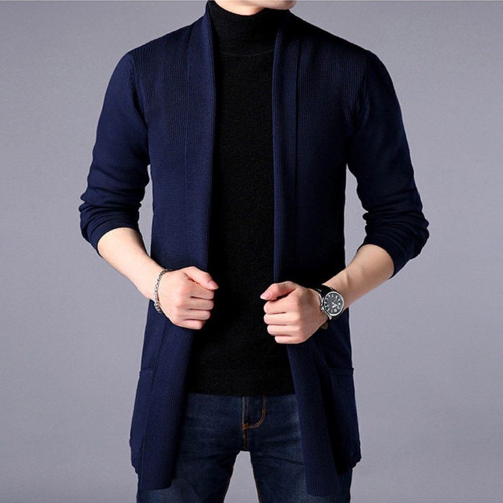 Schlanke Strickjacke mit offenem Revers für Männer