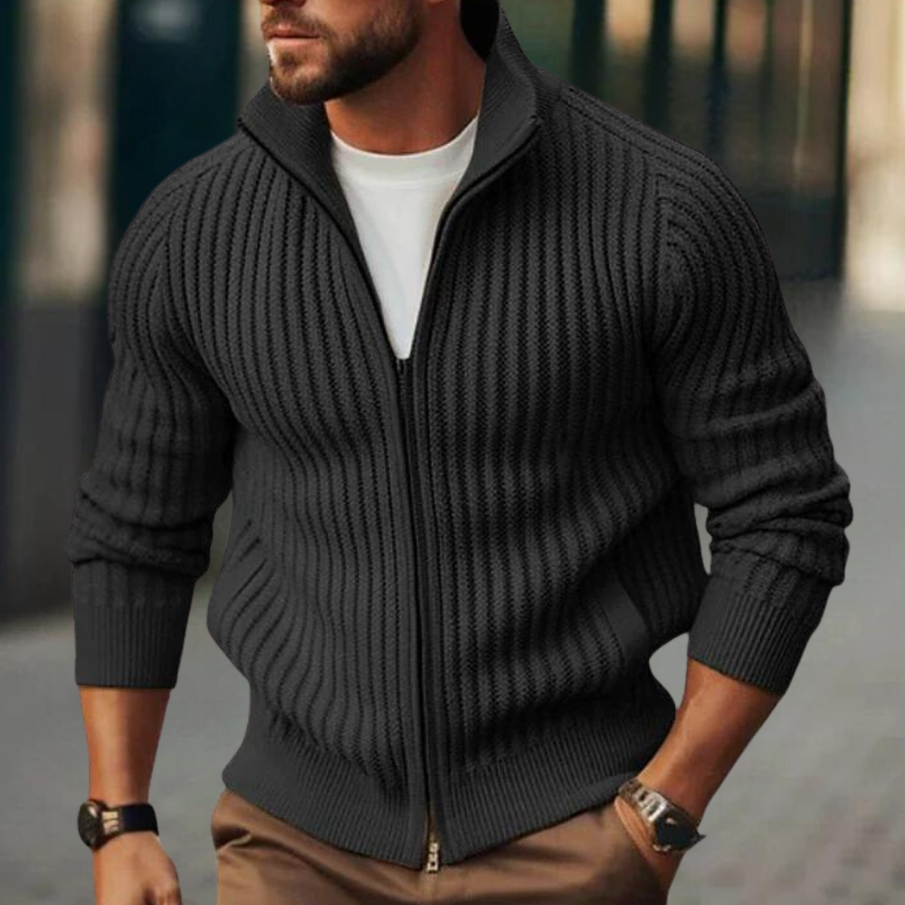 Gerippte Strickjacke mit Reißverschluss für Männer