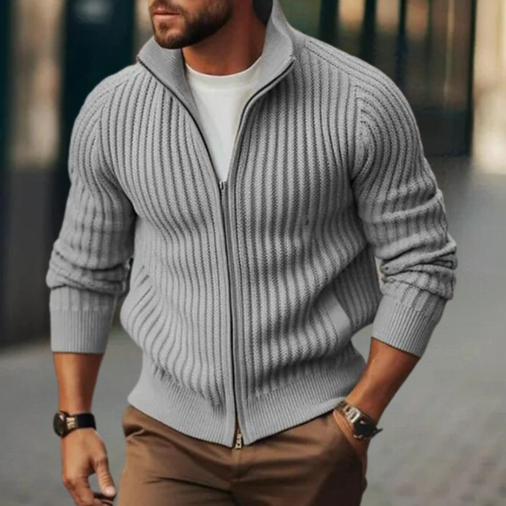Gerippte Strickjacke mit Reißverschluss für Männer