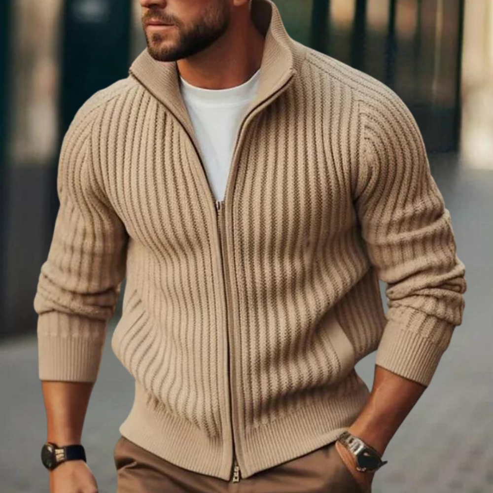 Gerippte Strickjacke mit Reißverschluss für Männer