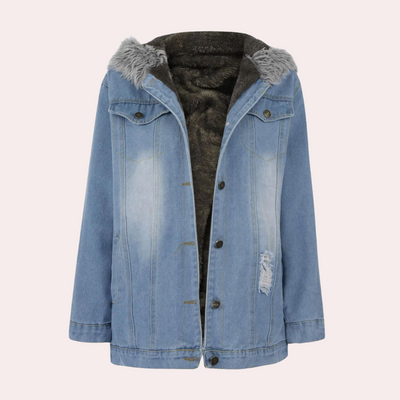 Jeansjacke mit Kunstpelzkapuze für Frauen