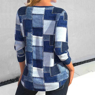 Denim Patchwork Zip-Up Oberteil für Damen