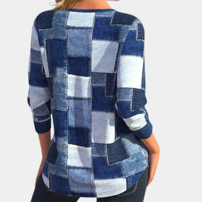 Denim Patchwork Zip-Up Oberteil für Damen