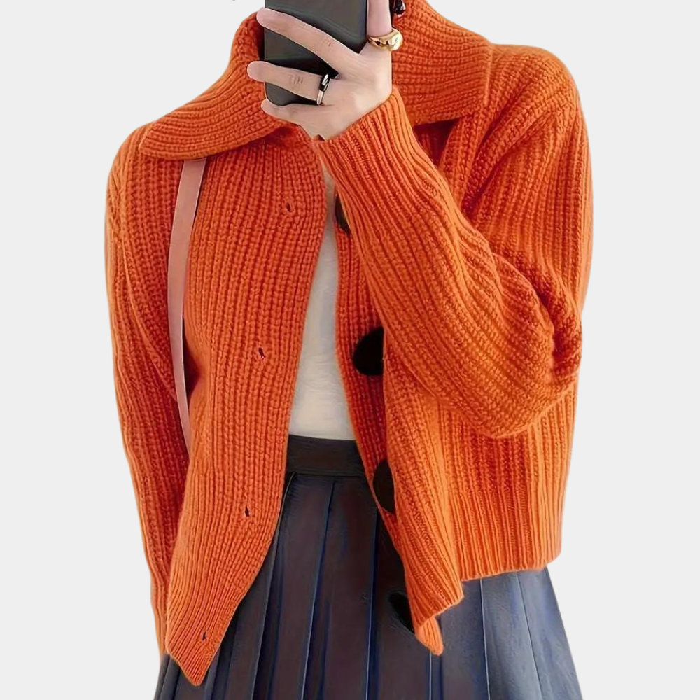 Gekürzte Strickjacke aus Rippenstrick für Frauen