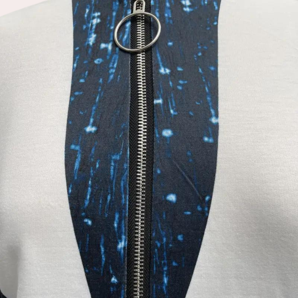 Gestreiftes Zip-Up-Oberteil mit V-Ausschnitt für Frauen