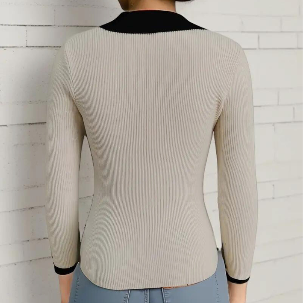 Strickpullover mit Kontrastbesatz für Damen