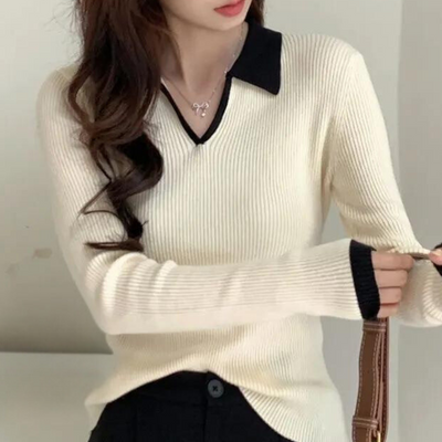 Strickpullover mit Kontrastbesatz für Damen