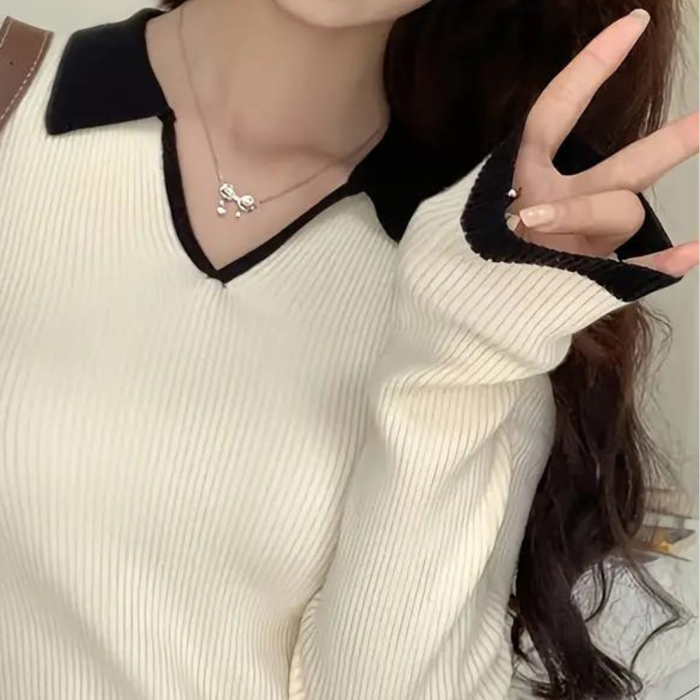 Strickpullover mit Kontrastbesatz für Damen