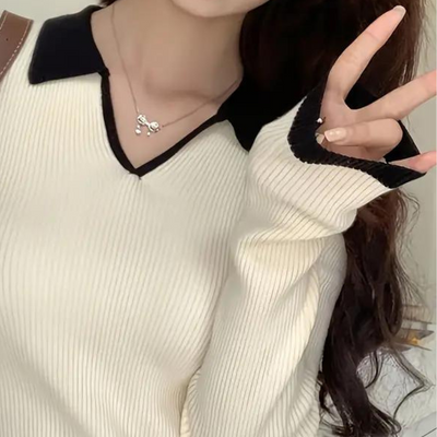Strickpullover mit Kontrastbesatz für Damen
