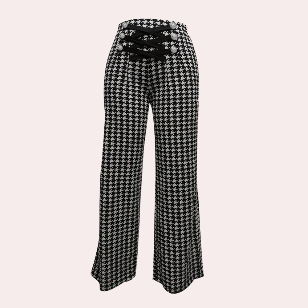 Weit geschnittene Hahnentritt-Hose für Damen