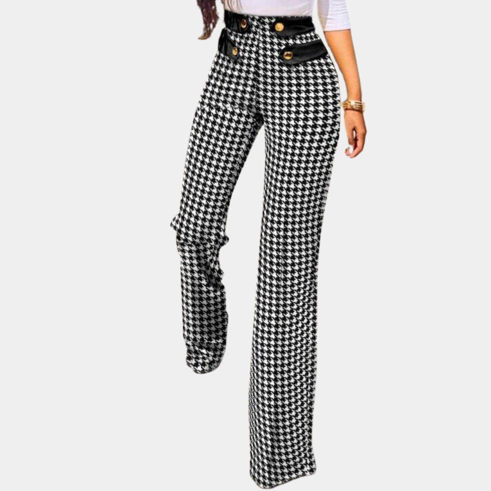 Weit geschnittene Hahnentritt-Hose für Damen