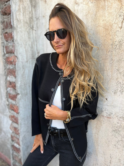 Jacke mit Kontrastnähten | Rundhalsausschnitt | Strukturierter Look