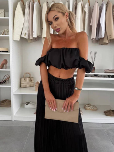 Araceli | Zweiteiliges Set mit Plisseehose und schulterfreiem Oberteil