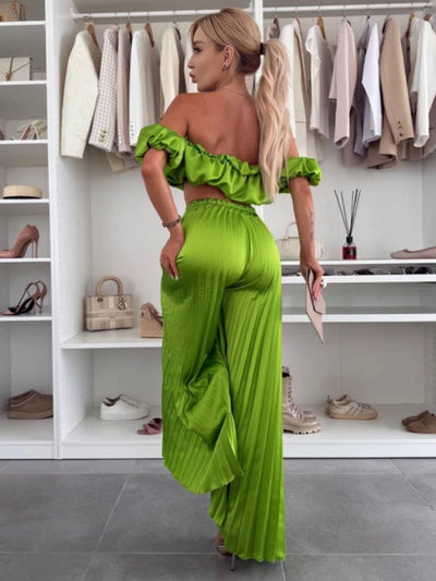 Araceli | Zweiteiliges Set mit Plisseehose und schulterfreiem Oberteil
