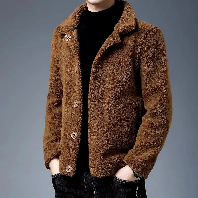 Herren Winterlicher Plüsch Wollmantel Warm