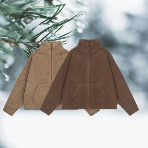 Stehkragen-Teddymantel mit tiefen Taschen für Frauen