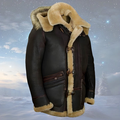 Braune Bomberjacke mit Schafsfell für Herren