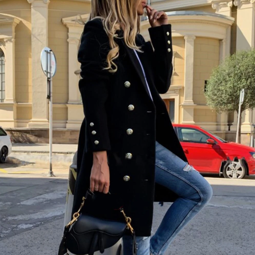 Eleganter Langer Mantel mit Tasche für Damen