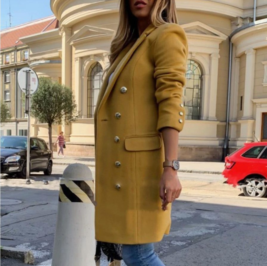 Eleganter Langer Mantel mit Tasche für Damen