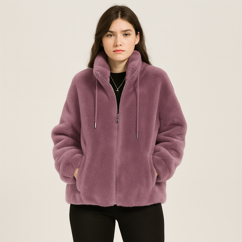 Kortney | Rote Plüschjacke aus Kunstpelz