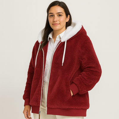 Leila | Lässiger Mantel mit Reißverschluss und Kapuze aus Kunstpelz