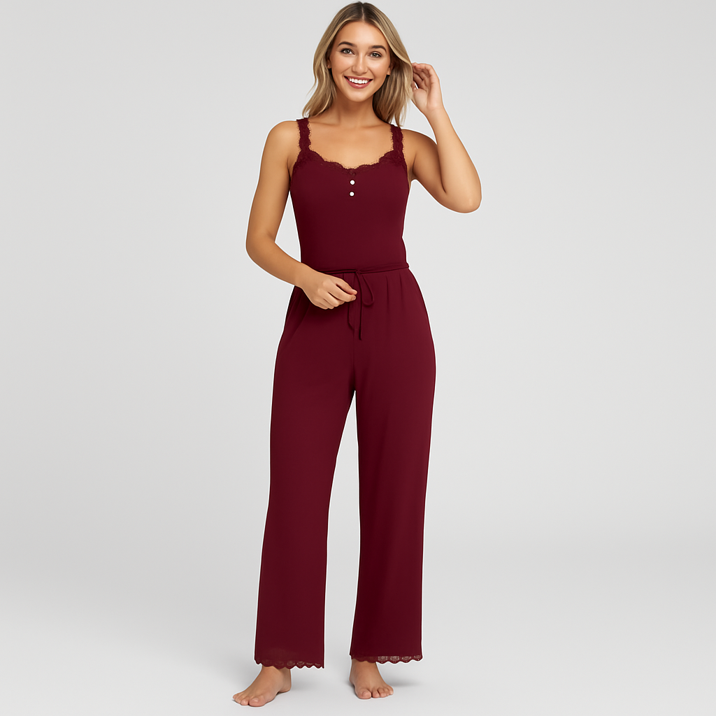 Damen-Pyjama-Set mit Spitzenbesatz – Elegante und weiche Nachtwäsche für nächtlichen Komfort