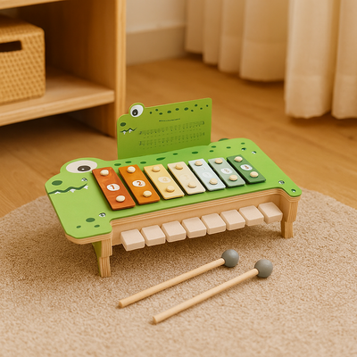 Krokodil-Musikbank aus Holz – Xylophon-Spielzeug für Hand-Auge-Koordination und musikalisches Spiel