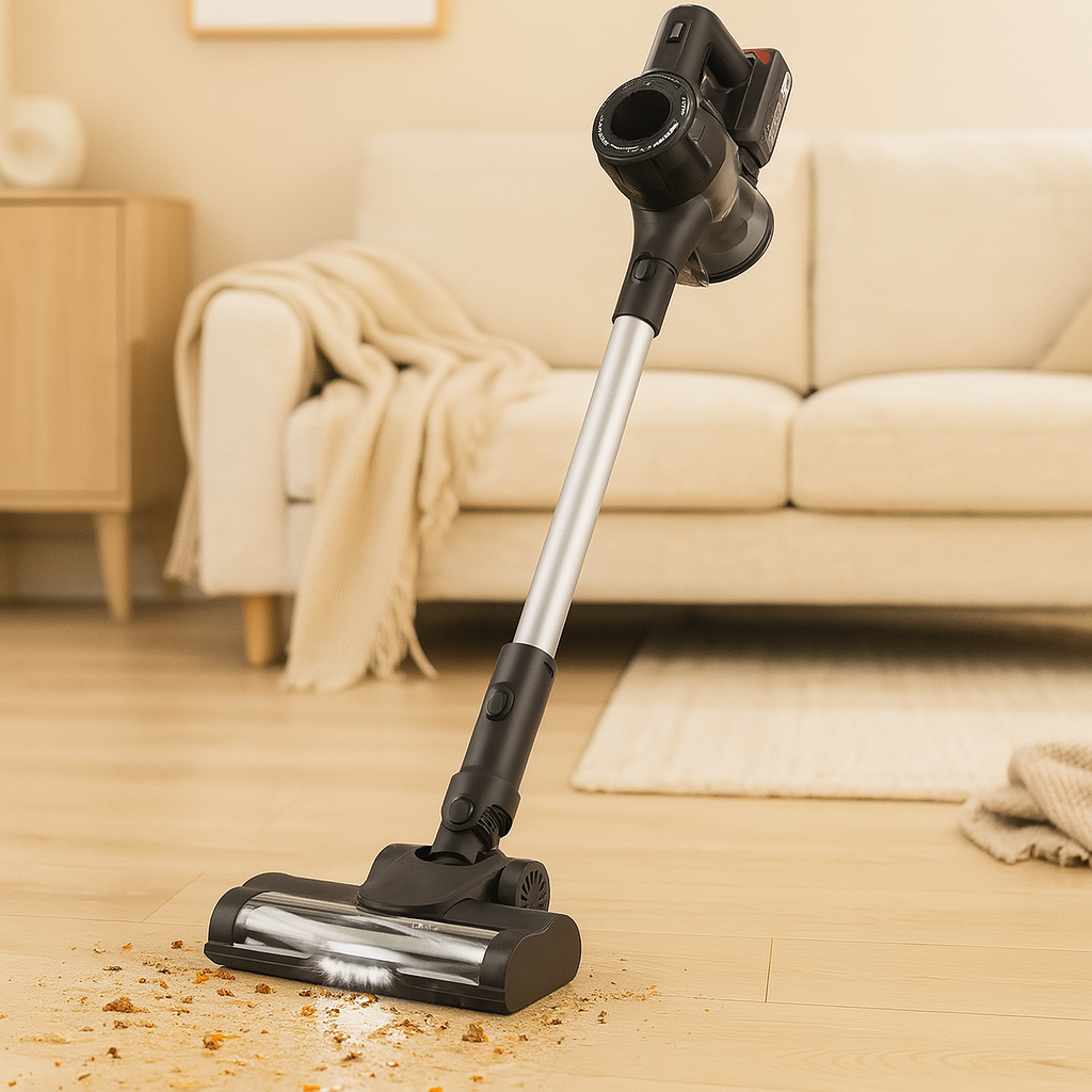 6-in-1 Akku-Staubsauger – Bürstenloser Motor mit LED-Bodenbürste und mehreren Aufsätzen