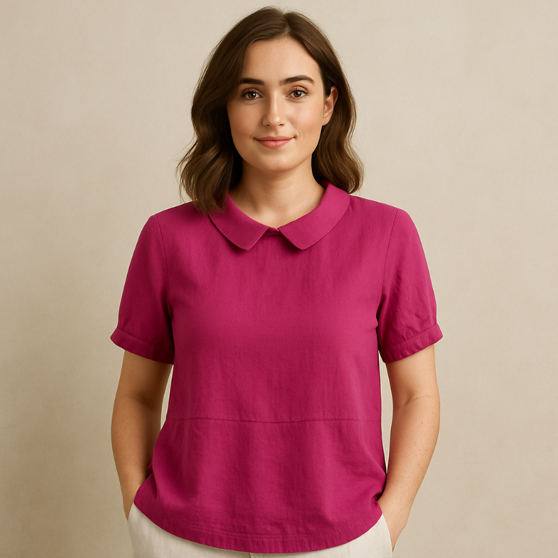 Damen Bluse Kurzarm mit Bubikragen