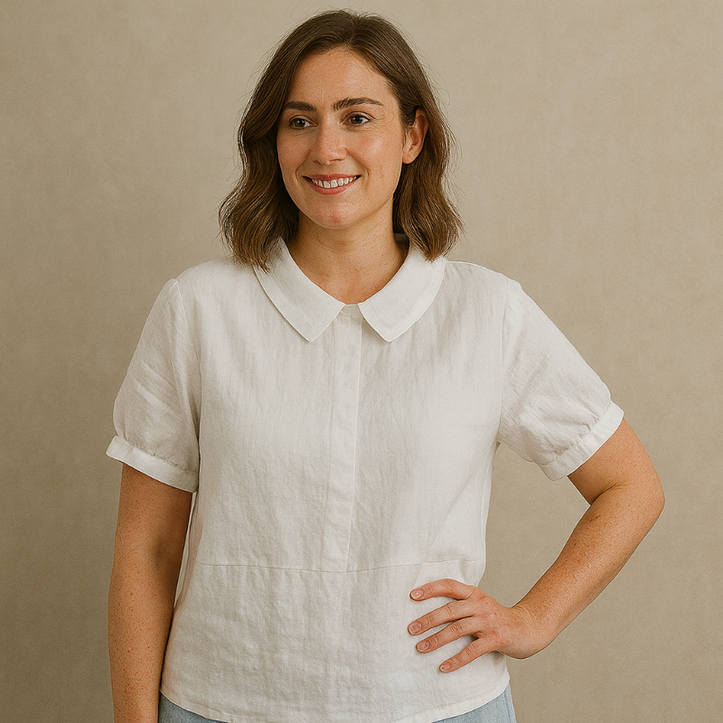 Damen Bluse Kurzarm mit Bubikragen