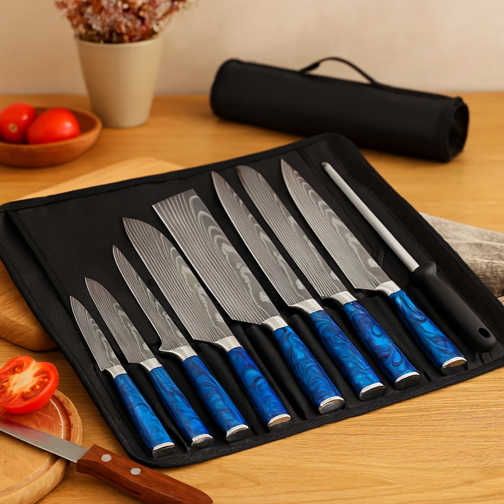 Kasian | 8-teiliges Edelstahl-Messerset mit Tragetasche