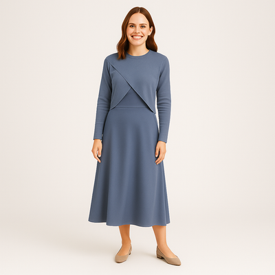 Elegantes Satinkleid - Stricktop-Kombinationsset