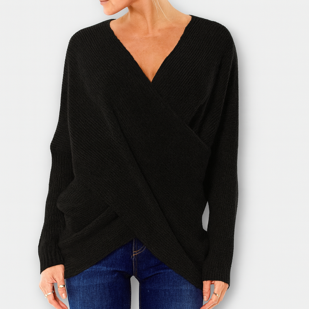 Strickpullover im Wickelstil – Eleganter grüner Komfort