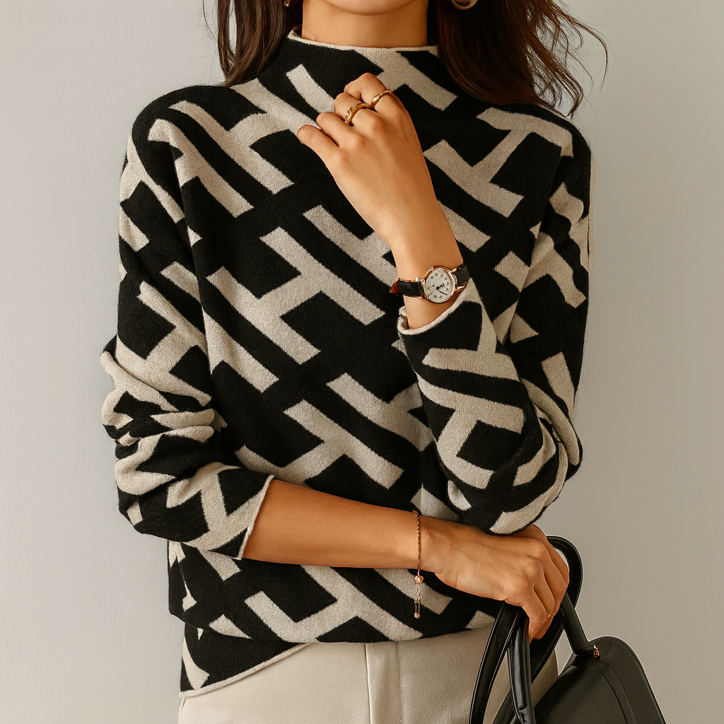 Pullover mit geometrischem Muster und hohem Kragen – Auffällig & Modern