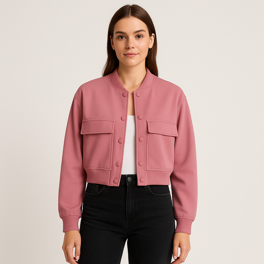 Beige weicher Fliegerjacke für Damen – Lässiger und bequemer Look