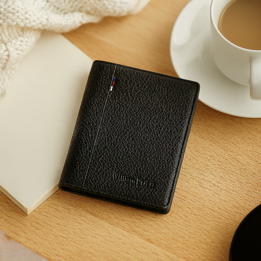 Schlankes Leder-Kartenetui für Herren – Ultradünnes, minimalistisches Portemonnaie mit 7 Fächern und Sichtfenster für Ausweise