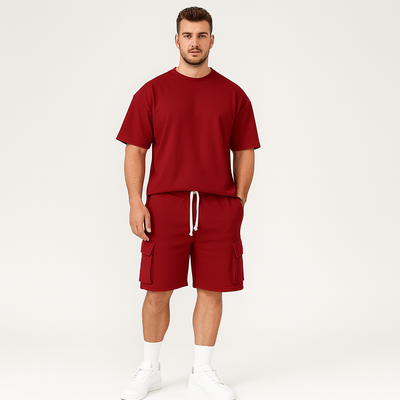 Herren-Sportbekleidungsset – Atmungsaktives Polyester-Rundhals-T-Shirt & Shorts mit Kordelzug und Taschen