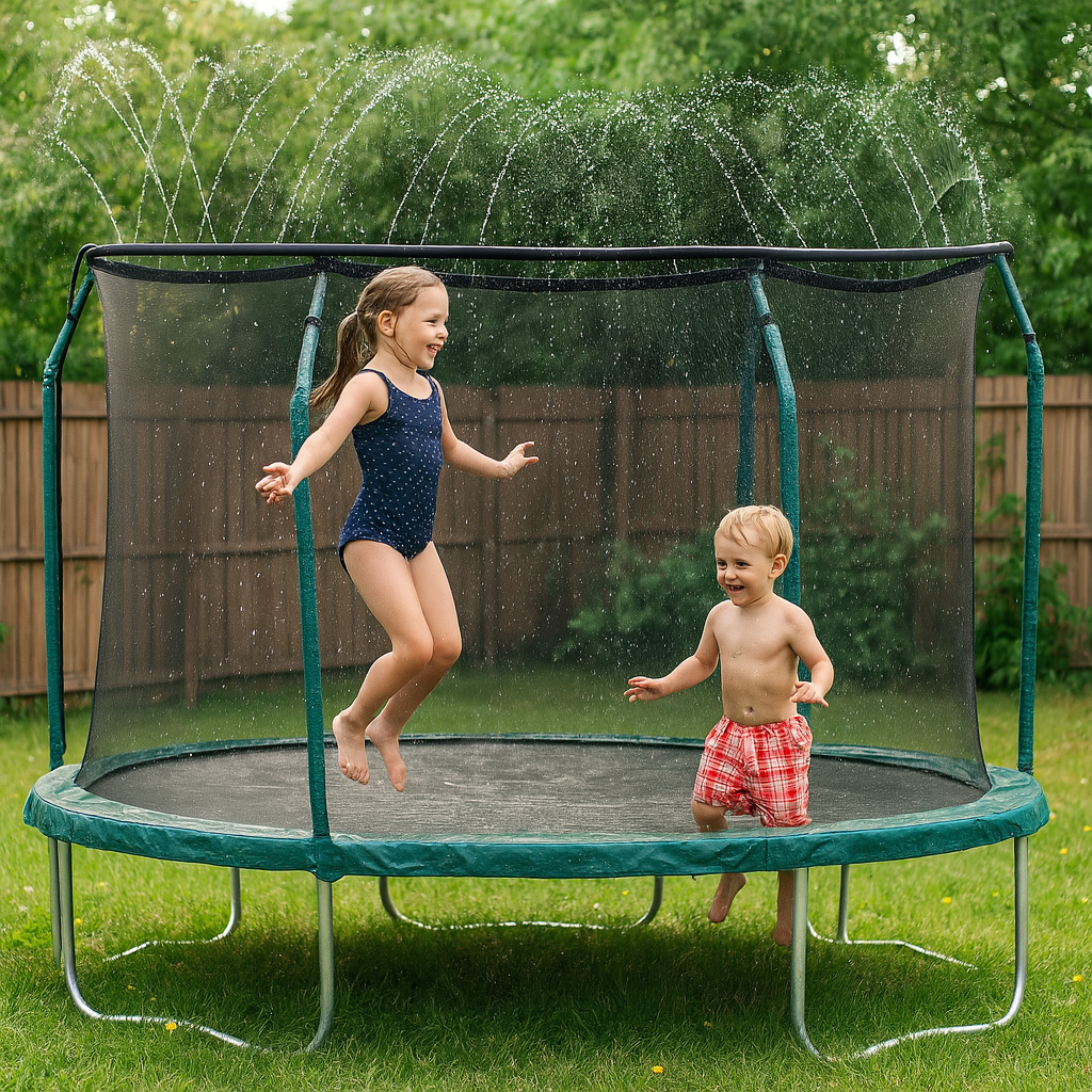Universelles Trampolin-Sprinklersystem – Schwarzer PVC-Schlauch mit Sprühern für die Kühlung im Freien und das Spielen im Garten