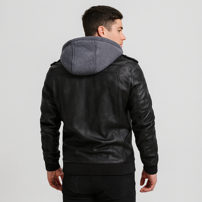 Damon Herren PU-Lederjacke – Urbaner Mantel mit Kapuze und vielen Taschen