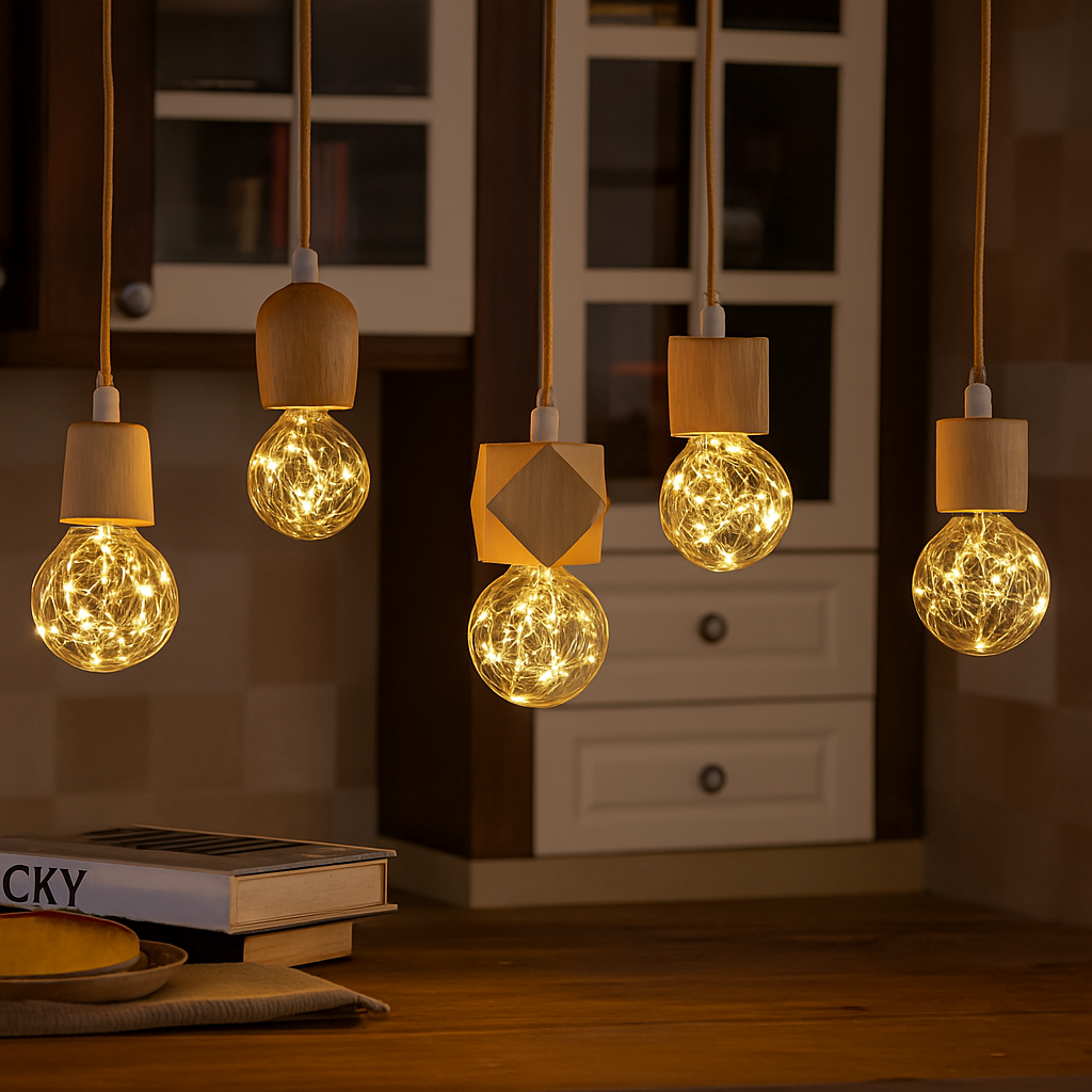 Elmora – Handgefertigte Holzpendellampe mit natürlicher warmer Ausstrahlung und zeitloser Charme