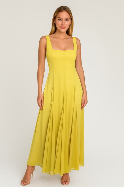 Elora Boho-Chic Lange Sommerkleid mit Trägern und quadrilliertem Halsausschnitt