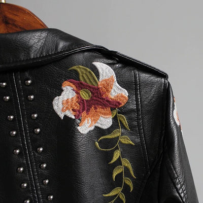 Stylische Lederjacke mit Blumenmuster für Frauen